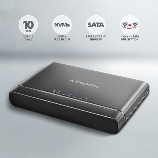 AXAGON ADSA-CC USB-C 10Gbps - NVMe M.2 SSD & SATA 2.5