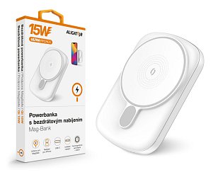 ALIGATOR Powerbanka s bezdrátovým nabíjením ALIGATOR Mag-Bank, určeno pro Magsafe, 5000mAh, bílá