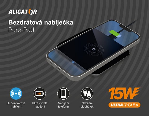 ALIGATOR bezdrátová nabíječka Aligator Pure-Pad 15W, černá