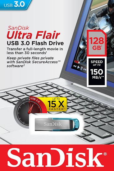 SanDisk Ultra Flair 128GB USB 3.0 tropická modrá