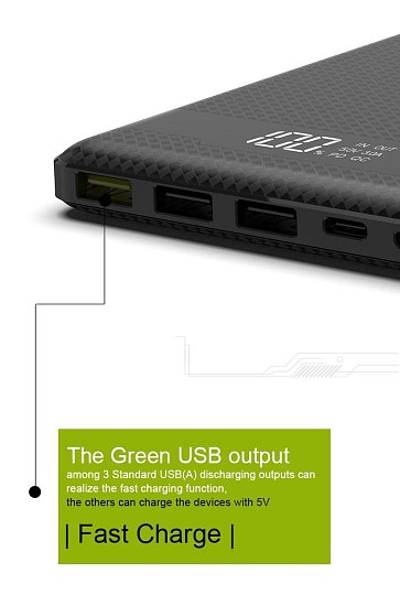 VIKING POWER BANK PN-962 QC3.0 20000mah, QUICK CHARGE 3.0, Černá