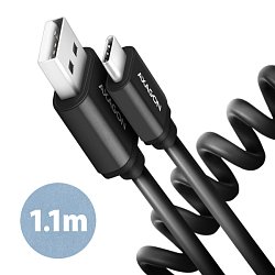 AXAGON BUCM-AM20TB, TWISTER kabel USB-C <-> USB-A, 1.1m, USB 2.0, 3A, ALU, tpe, černý