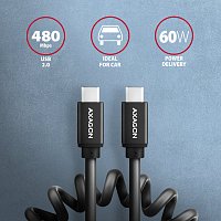 AXAGON BUCM-CM20TB, TWISTER kabel USB-C <-> USB-C, 1.1m, USB 2.0, PD 60W 3A, ALU, tpe, černý