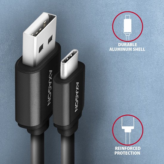 AXAGON BUCM-AM20TB, TWISTER kabel USB-C <-> USB-A, 1.1m, USB 2.0, 3A, ALU, tpe, černý