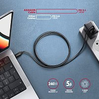 AXAGON BUCM2-CM15AB, CHARGE kabel USB-C <-> USB-C, 1.5m, Hi-Speed USB, PD 240W 5A, ALU, oplet, černý