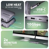 AXAGON HMC-12GM2, USB 10Gbps hub, 3x USB-A, USB-C,  HDMI, DP, RJ-45 GLAN, M.2, SD/mSD, audio, PD