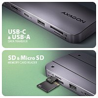 AXAGON HMC-6GM2, USB 10Gbps hub, USB-A, USB-C,  HDMI, M.2 slot, SD/MicroSD, PD 100W, kabel 20cm