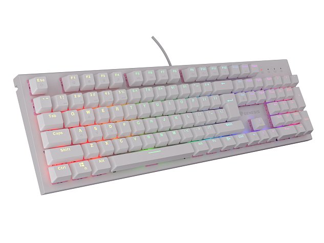 Genesis herní mechanická klávesnice THOR 303/RGB/Outemu Peach Silent/Drátová USB/US layout/Bílá