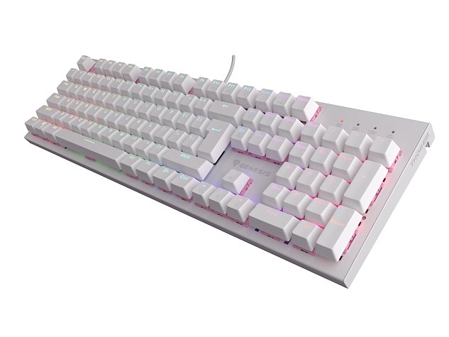 Genesis herní mechanická klávesnice THOR 303/RGB/Outemu Peach Silent/Drátová USB/US layout/Bílá