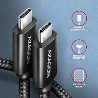 AXAGON BUCM4X-CM10AB NewGEN+ kabel USB-C <-> USB-C, 1m, USB4 Gen 3×2, PD 240W 5A, 8K HD, ALU, oplet