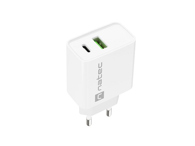 Universální nabíječka Natec RIBERA 20W 1X USB-A + 1X USB-C, bílá