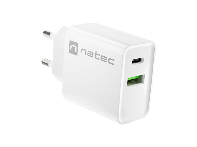 Universální nabíječka Natec RIBERA 20W 1X USB-A + 1X USB-C, bílá