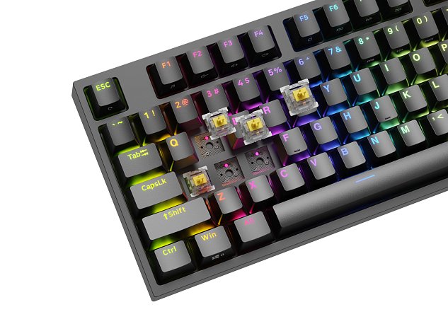 Genesis herní mechanická klávesnice THOR 404/RGB/Gateron Yellow Pro/Drátová USB/US layout/Černá