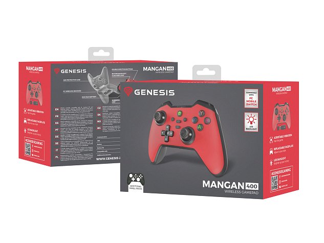 Bezdrátový gamepad Genesis MANGAN 400 pro PC/Switch/Mobil, červený