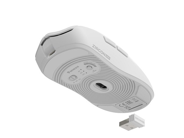 Genesis herní myš ZIRCON 500/Herní/Optická/10 000DPI/Bezdrátová USB + Bluetooth/Bílá
