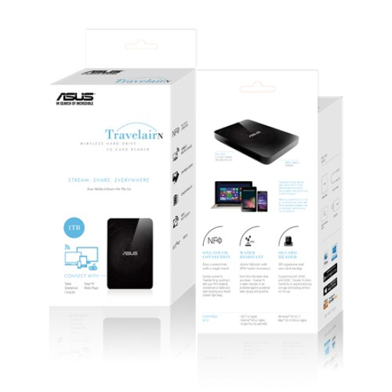 ASUS TravelairN 1TB eHDD BLACK, USB3, WiFi+NFC, baterie, SD reader