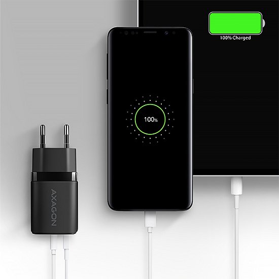 AXAGON ACU-PQ20 nabíječka do sítě 20W, 2x port (USB-A + USB-C), PD3.0/PPS/QC4+/AFC/Apple, černá