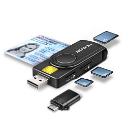 AXAGON CRE-SMP2A, USB-A + USB-C PocketReader 4-slot čtečka Smart card (eObčanka) + SD/microSD/SIM