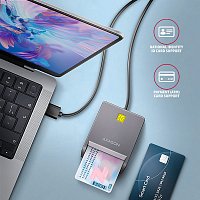 AXAGON CRE-SM3T, USB-A FlatReader čtečka kontaktních karet Smart card (eObčanka), kabel 1.3m