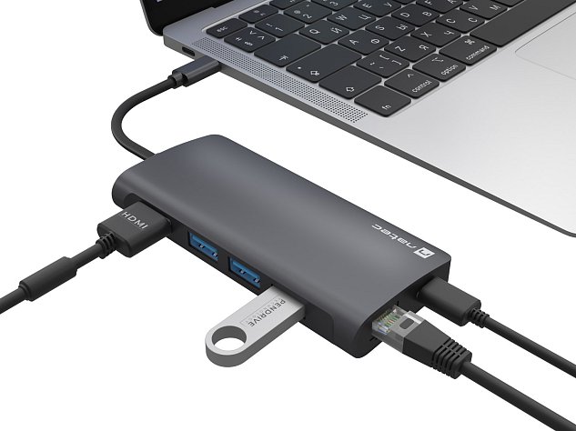 Natec multiport adaptér FOWLER 2 3X USB 3.0 HUB, HDMI 4K, USB-C, RJ45, SD, MICRO SD