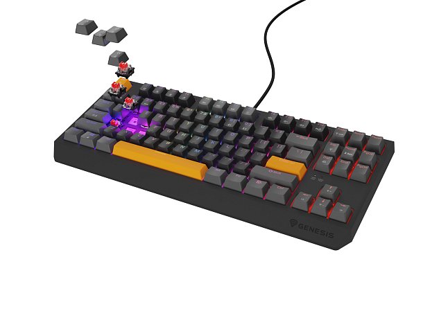 Genesis herní klávesnice THOR 230/TKL/RGB/Outemu Red/Drátová USB/US layout/Anchor Positive Šedá