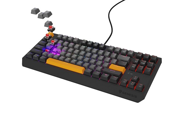 Genesis herní klávesnice THOR 230/TKL/RGB/Outemu Red/Drátová USB/US layout/Anchor Negative Šedá