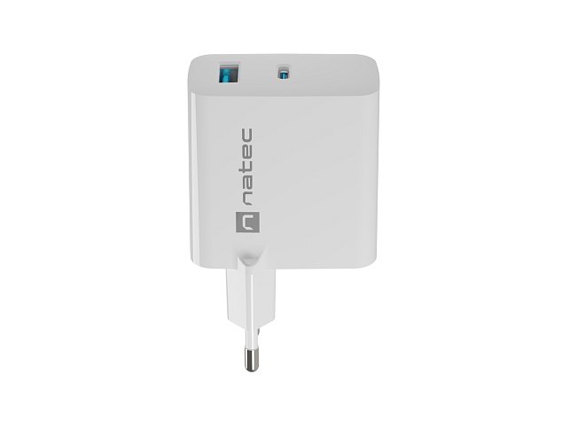 Univerzální USB nabíječka Natec RIBERA GaN 45W, 1X USB-A, 1X USB-C, bílá