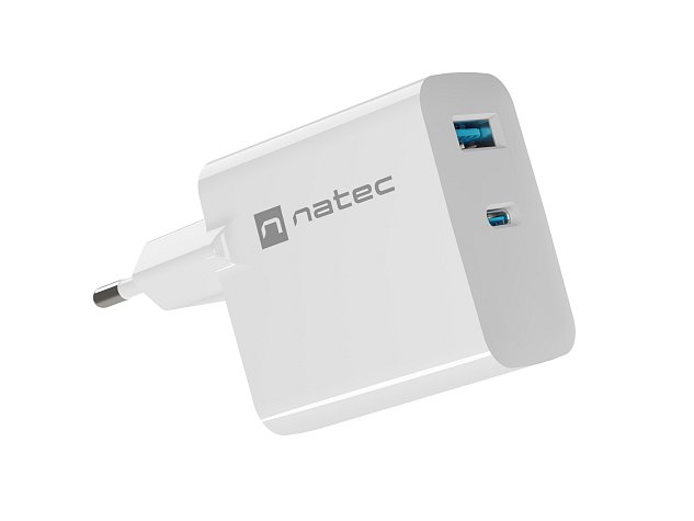 Univerzální USB nabíječka Natec RIBERA GaN 45W, 1X USB-A, 1X USB-C, bílá