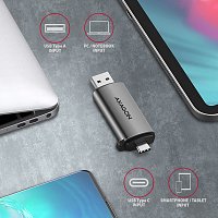 AXAGON CRE-SAC, USB3.2 Gen 1 Type-C + Type-A externí čtečka karet SD/microSD, podpora UHS-I