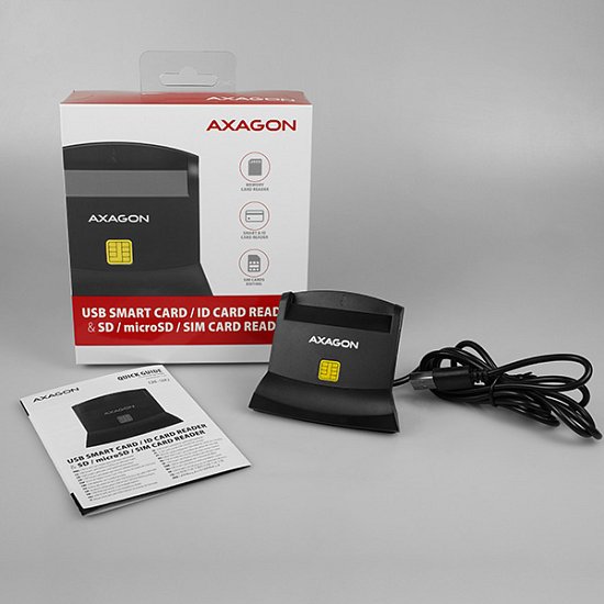 AXAGON CRE-SM2, USB-A StandReader 4-slot čtečka Smart card (eObčanka) + SD/microSD/SIM, kabel 1.3 m