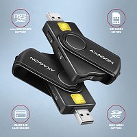 AXAGON CRE-SMP2A, USB-A + USB-C PocketReader 4-slot čtečka Smart card (eObčanka) + SD/microSD/SIM