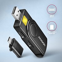 AXAGON CRE-SMP2A, USB-A + USB-C PocketReader 4-slot čtečka Smart card (eObčanka) + SD/microSD/SIM