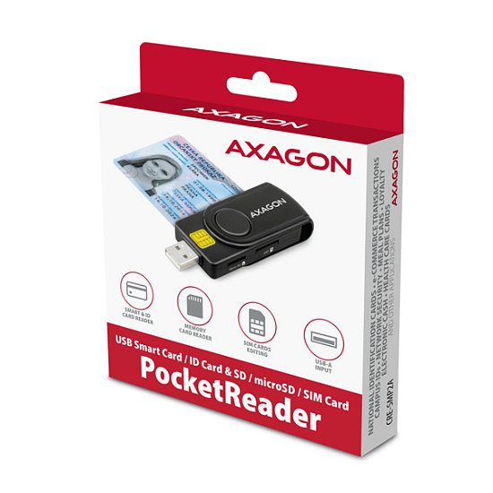 AXAGON CRE-SMP2A, USB-A + USB-C PocketReader 4-slot čtečka Smart card (eObčanka) + SD/microSD/SIM