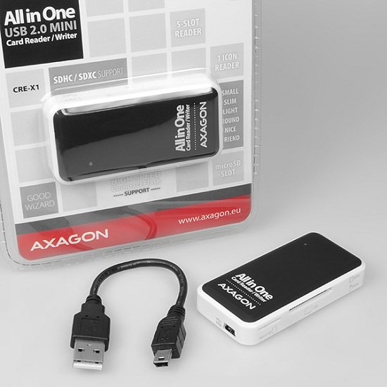 AXAGON CRE-X1, USB 2.0 externí MINI čtečka 5-slot ALL-IN-ONE