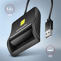 AXAGON CRE-SM3N, USB-A FlatReader čtečka kontaktních karet Smart card (eObčanka), kabel 1.3m