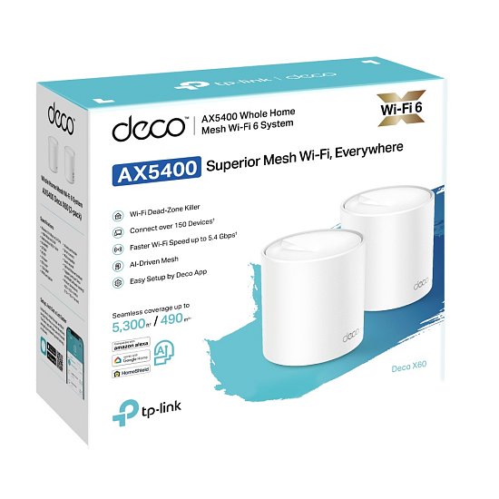 TP-Link AX5400 Smart Home Mesh WiFi6 System Deco X60(2-pack)v3.2