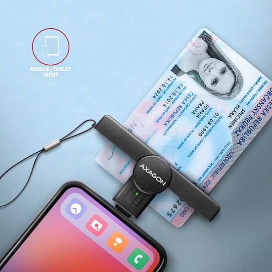 AXAGON CRE-SMPC, USB-C PocketReader čtečka kontaktních karet Smart card (eObčanka, eID klient)