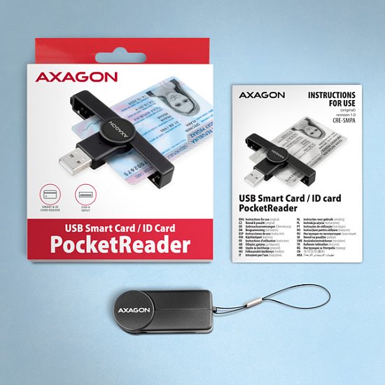 AXAGON CRE-SMPA, USB-A PocketReader čtečka kontaktních karet Smart card, (eObčanka, eID klient)