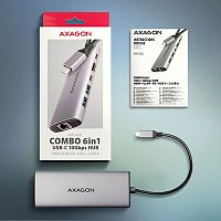 AXAGON HMC-6G2L, USB 10Gb/s hub, 2x USB-A, 1x USB-C, HDMI 4k/60, RJ-45, PD 100W, kabel USB-C 15cm