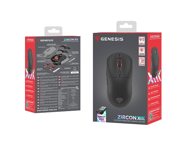 Genesis herní bezdrátová myš ZIRCON XIII/Herní/Optická/26 000 DPI/USB+BT/Černá