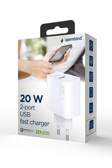 GEMBIRD PD nabíječka USB-A USB C 20W bilá