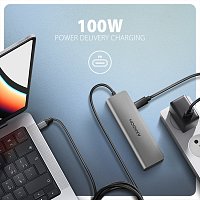 AXAGON HMC-5H, USB 5Gbps hub, 3x USB-A, HDMI 4k/30Hz, PD 100W, kabel USB-C 100cm