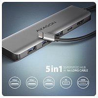 AXAGON HMC-5H, USB 5Gbps hub, 3x USB-A, HDMI 4k/30Hz, PD 100W, kabel USB-C 100cm