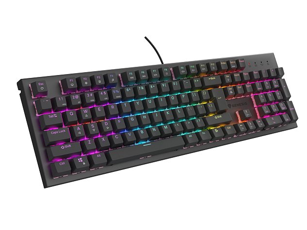 GENESIS mechanická herní klávesnice THOR 303/RGB/Outemu Peach Silent/Drátová USB/US layout/Černá