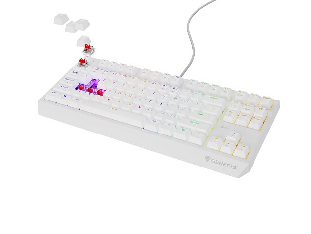 Genesis herní klávesnice THOR 230/TKL/RGB/Outemu Red/Drátová USB/US layout/Bílá