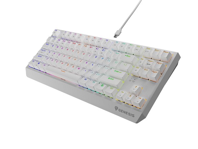 Genesis herní klávesnice THOR 230/TKL/RGB/Outemu Brown/Drátová USB/US layout/Bílá