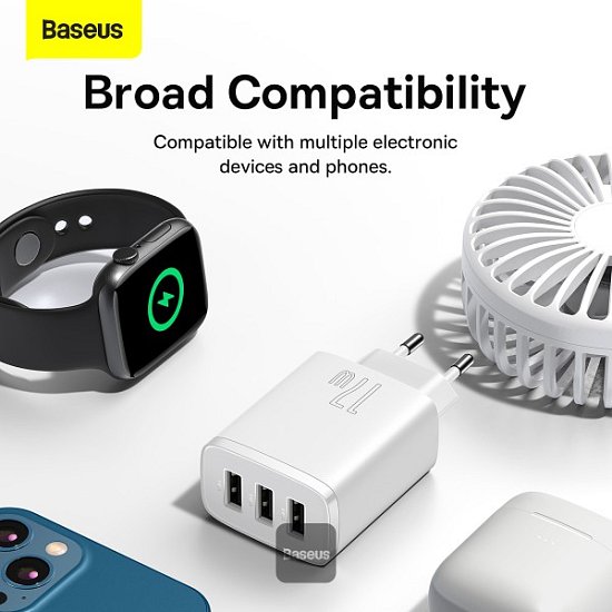 Baseus nabíječka do sítě Compact 3xUSB 17W bílá