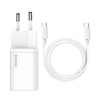 Baseus rychlonabíječka do sítě Super Si USB-C PD QC 25W (s kabelem USB-C na USB-C) bílá