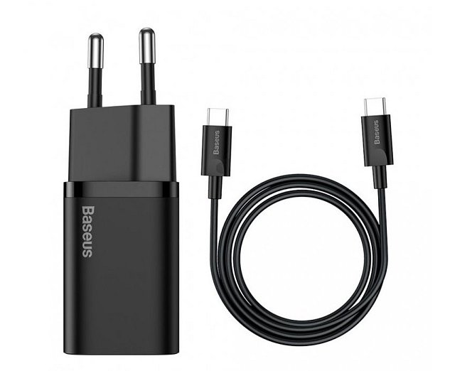 Baseus rychlonabíječka do sítě Super Si USB-C PD QC 25W (s kabelem USB-C na USB-C) černá