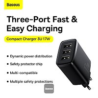 Baseus nabíječka do sítě Compact 3xUSB 17W černá